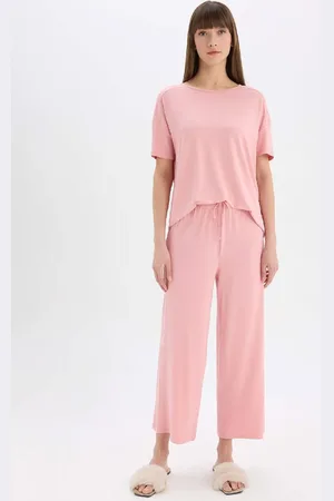 DeFacto Kurzarm-pyjama-set, Dehnbare Taille, Ausgestellter Boden Und Beine, Fall-in-love-modell für Damen - S