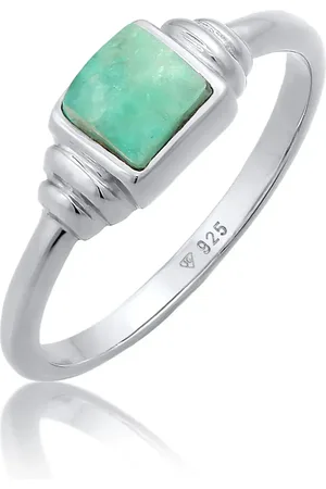 Elli Amazonit Edelstein Quadrat Vintage 925 Silberring für Damen - 54