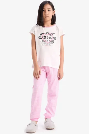DeFacto Pyjama-set Für Mädchen – Bedruckt, Kurze Ärmel, Elastische Taille Oben, Langer Boden für Damen - 5–6 Jahre