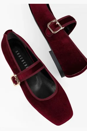 Shoeberry Ballerinas „bobbi“ Aus Burgunderrotem Samt Mit Stumpfer Zehenpartie für Damen - 39