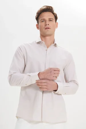 Altınyıldız Classics Nerz Slim Fit Hemd Aus Baumwoll-dobby Klassischer Kragen für Herren - XL