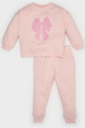 DeFacto 2-teiliges Set Mit Sweatshirt Mit Schleifendruck Und Jogginghose Mit Elastischem Bund Für Babys Und Mädchen E2866a525sp für Damen - 9–12 Monate