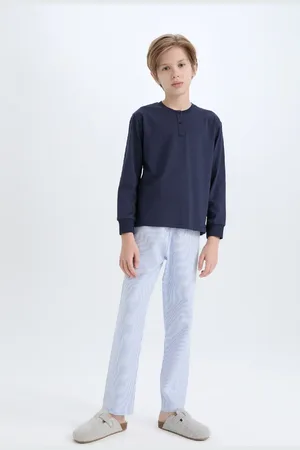 DeFacto Pyjama-set Für Jungen – Rundhalsausschnitt, Lange Ärmel, Gestreiftes Ober- Und Unterteil-set D2894a824wn für Herren - 11–12 Jahre