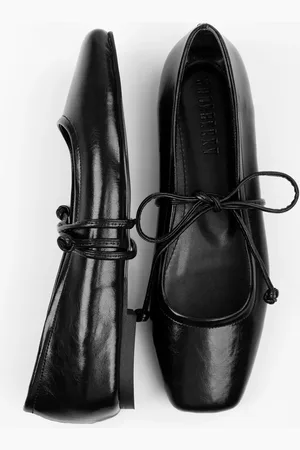 Shoeberry Ballerina-ballerina Mit Schnürung In Schwarzer Haut für Damen - 38
