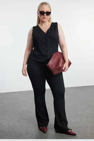 Trendyol Schwarze Streifen-schlaghose In Übergröße – Hohe Taille, Weites Bein für Damen - 3XL