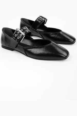 Shoeberry Ballerinas Vell Black Skin Mit Gürtelschnalle für Damen - 38