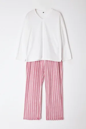 Trendyol Pyjama-set Aus Fleece-strick – Gestreift, für Damen - 4XL
