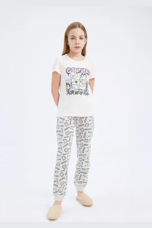 DeFacto Mädchen-pyjama-set Mit Garfield-print – Kurze Ärmel, Elastische Taille, Langer Boden für Damen - 11–12 Jahre