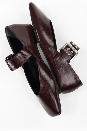 Shoeberry Ballerinas Vell Burgundy Skin Mit Gürtelschnalle für Damen - 37