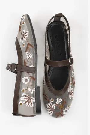 Shoeberry Ballerinas Aus Braunem Mesh Mit Blumenmuster für Damen - 39
