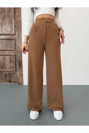 BİKELİFE Hellbraune Palazzo-hose Mit Weitem Bein Und Klettverschluss Aus Lycra für Damen - L