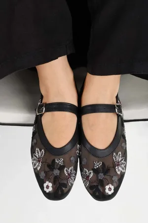 Shoeberry Ballerinas Aus Schwarzem Mesh Mit Blumenmuster für Damen - 40