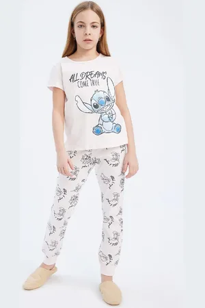 DeFacto Disney Lilo & Stitch Mädchen-pyjama-set – Rundhalsausschnitt, Kurze Ärmel, Ober- Und Unterteil-set für Damen - 5–6 Jahre
