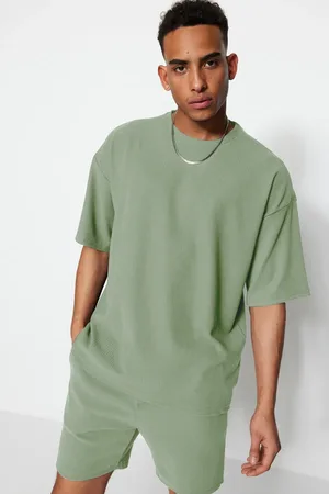 Trendyol Übergroßes, Mintfarbenes, Strukturiertes Premium-t-shirt Mit Rundhalsausschnitt – für Herren - M