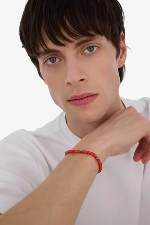 DeFacto Armband – Geflochtenes Seil, Stahlstück, Silber Und Rote Schlangenmodell E6123axns für Herren - One Size