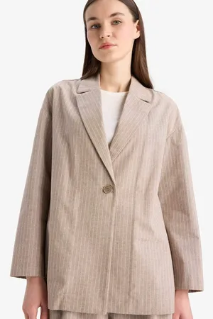DeFacto Relax Fit Jacke Kragen Linie Gemustert Leinen Blazer Jacke für Damen - 40
