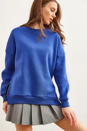 Olalook Saks Blaues Fleece-sweatshirt Mit Reißverschluss – Swt- 19000624 für Damen - M