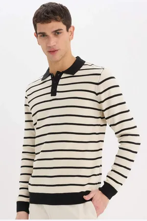 DeFacto Gestreifter Strickpullover Mit Standard-fit-polokragen für Herren - L