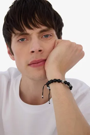 DeFacto Armband Aus Silbernem Onyx-stein Mit Stahlteilen Atolyewolf X für Herren - One Size
