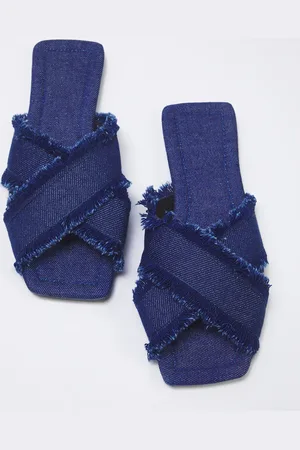 Trendyol Marineblaue Denim-hausschuhe Mit Kreuzriemen Und Quasten-detail für Damen - 39