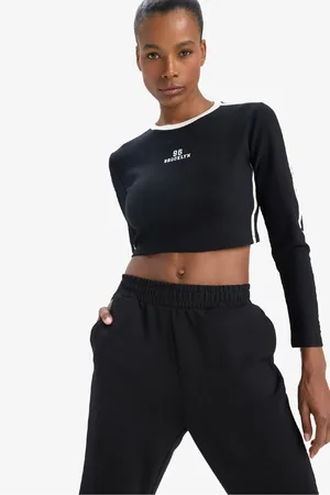 DeFacto Fit Slim Fit Slim Fit Rundhalsausschnitt Bedrucktes Sport-langarm-t-shirt für Damen - M