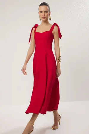 Trendyol Rotes, Schickes A-linien-abendkleid Mit Schnürung Für Den Abschlussball für Damen - 42