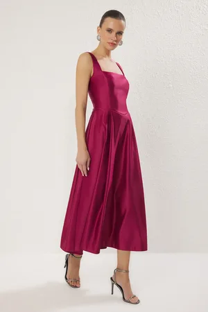Trendyol Pflaumenfarbenes, A-linien-abendkleid Aus Gewebtem Satin Mit Schickem Abschlussballkleid für Damen - 38