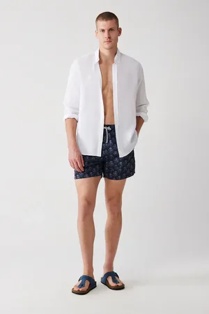 Avva Schnelltrocknende Badeshorts Mit Kleinem Oktopus-aufdruck In Marineblau, Standardgröße, Speziell Verpackt, Bequeme Passform für Herren - M