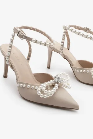 Marjin Stiletto Schuhe Spitze Zehe Perle Stein Knöchel Schnürung Heels für Damen - 39