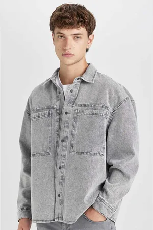 DeFacto Übergroßes, Weit Geschnittenes Baumwoll-jeans-langarm-basic-solid-shirt D0449ax24au für Herren - M