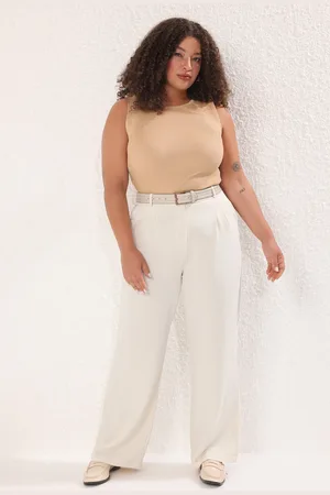 Trendyol Steinige, Doppelt Plissierte Sommer-webhose Mit Hoher Taille Und Weitem Bein für Damen - 46