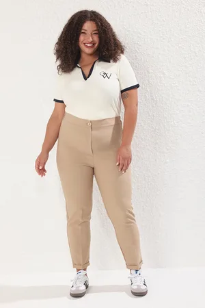 Trendyol Plus Size Stone Back Pants Reißverschluss Elastisch Zigarettenweberei für Damen - 50