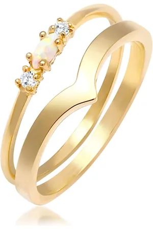 Elli Marquise-ring-set In V-form – Opal- Und Zirkoniumkristalle, 925er Sterlingsilber für Damen - 56