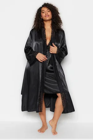 Trendyol Schwarzer, Schlichter Morgenmantel Aus Satin für Damen - 48