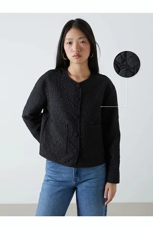 LC Waikiki Schwarze, Selbstgemusterte Jacke Mit Rundhalsausschnitt für Damen - S