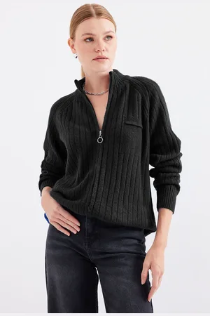 Bigdart Schwarzer Strick-cardigan Mit Reißverschluss 15880 für Damen - S/M