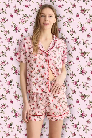 Trendyol Pyjama-set Aus Gewebter Viskose Mit Mehrfarbigem Blumenmuster für Damen - 42