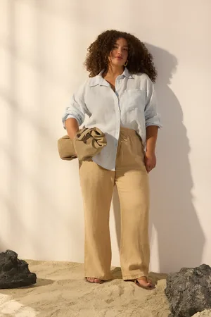 Trendyol 100 % Leinen Gewebte Hose Mit Weitem Bein In Übergröße für Damen - 52
