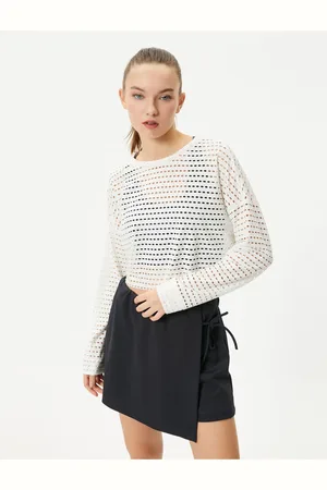 Koton Crop Mesh T-shirt Sport Langarm Rundhalsausschnitt für Damen - S