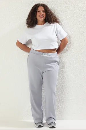 Trendyol Graue Trainingsanzüge Mit Weitem Bein Und Hoher Taille In Übergröße für Damen - 4XL