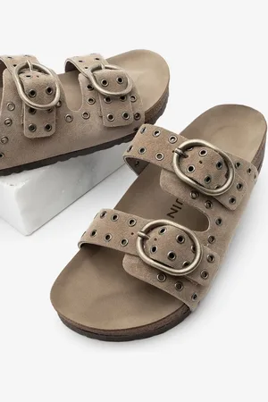 Marjin Lässige Hausschuhe Aus Olivfarbenem Wildleder – Echtes Leder, Schnalle Und Nivor Soil Suede für Damen - 36