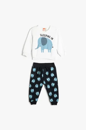 Koton Langarm-pyjama-set Aus Baumwolle – Elefanten-aufdruck, Rundhalsausschnitt für Herren - 24–36 Monate