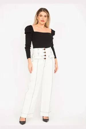 sans Große Weiße Cargohose Mit Kontrastnähten 65n35343 für Damen - 52