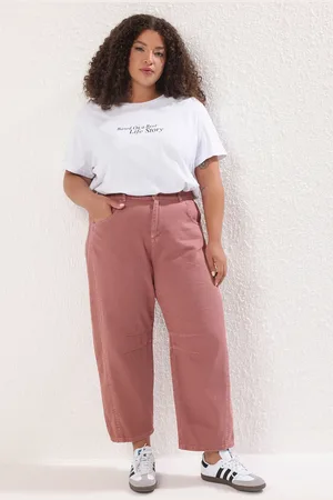 Trendyol Burgunderrote Jeans Mit Hoher Taille Und Baggy-passform In Übergröße für Damen - 42