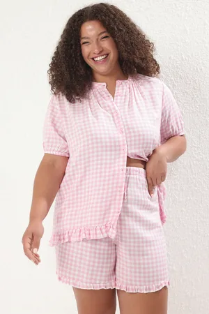 Trendyol Pyjama-set Mit Gingham-muster Und Rüschendetails für Damen - 46