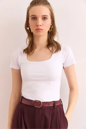 Olalook Weiße Bluse Aus Baumwolle Mit Quadratischem Ausschnitt Und Doppelter Falte Vorne Blz- 19002904 für Damen - L