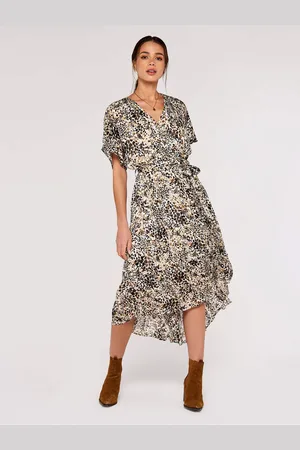Apricot Aquarell Wickel Midikleid für Damen - XS