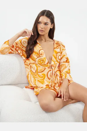 Trendyol Gemustertes Pyjama-set Aus Viskosegewebe Mit Schnürung/band/schleife für Damen - 34