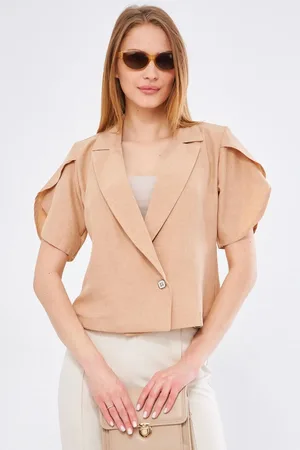 armonika Minkkosiokto Jacke Ärmelschlitz Detail Crop Kurzarm für Damen - L