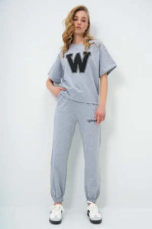 Trend Alacati stili Graues Trainingsanzug-set Mit Aufdruck für Damen - L
